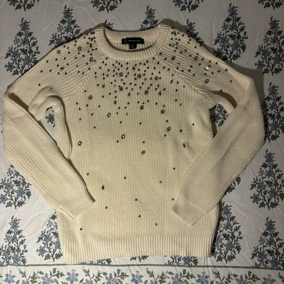 INC International Concepts Sweaters - Heavy Knit Rhinestone Cream Sweater